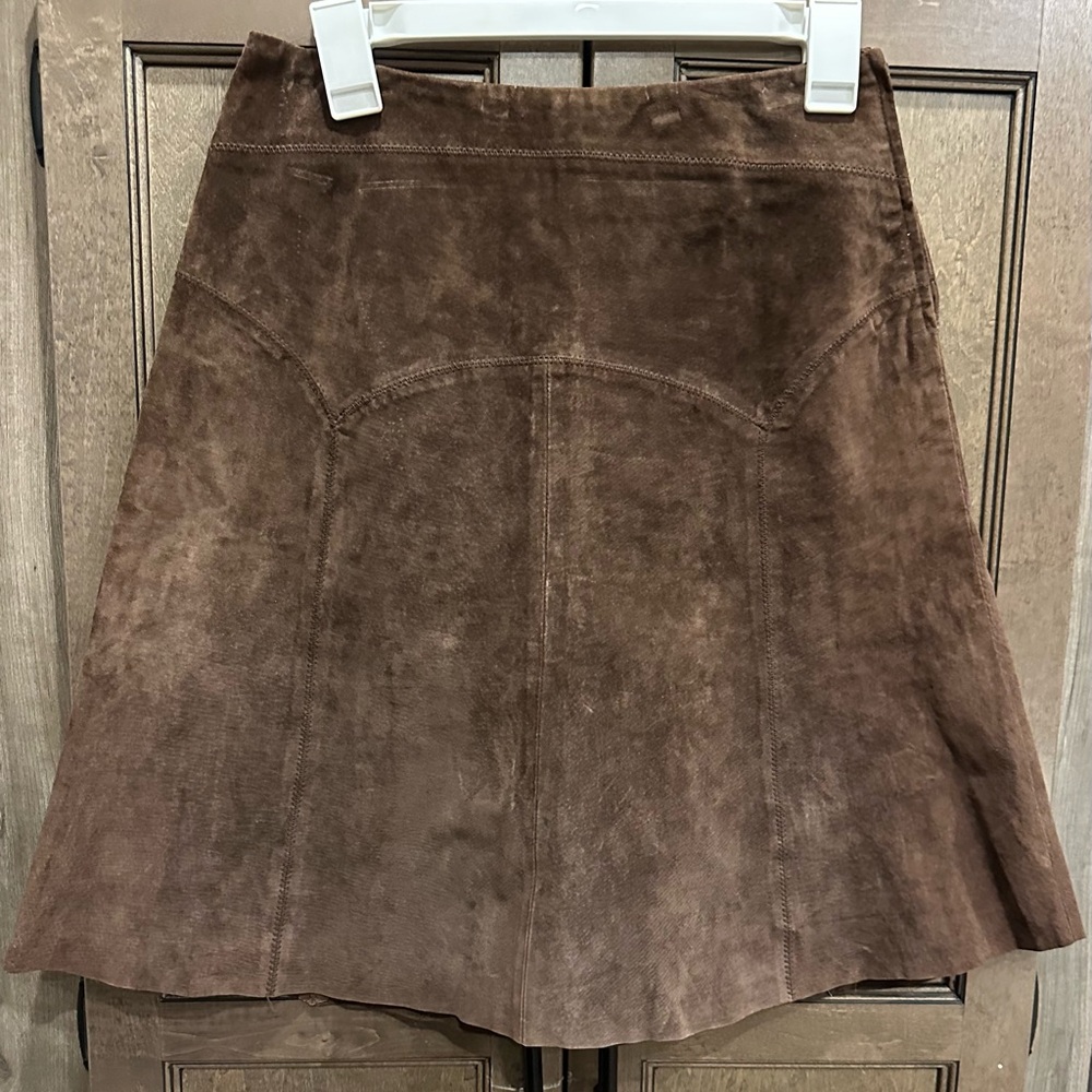 Newport News Chocolate 100% Suede Leather A-Line Skirt